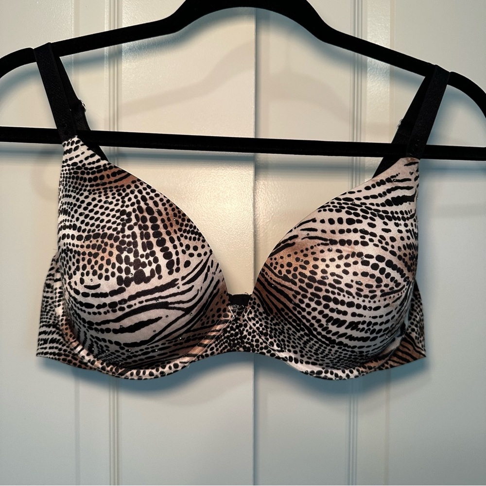 Victoria's Secret Biofit Demi Uplift Black and Brown Patterned Bra 38C